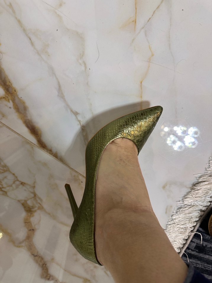 Parlak Yeşil Yılan Desenli Stiletto - Görsel 3