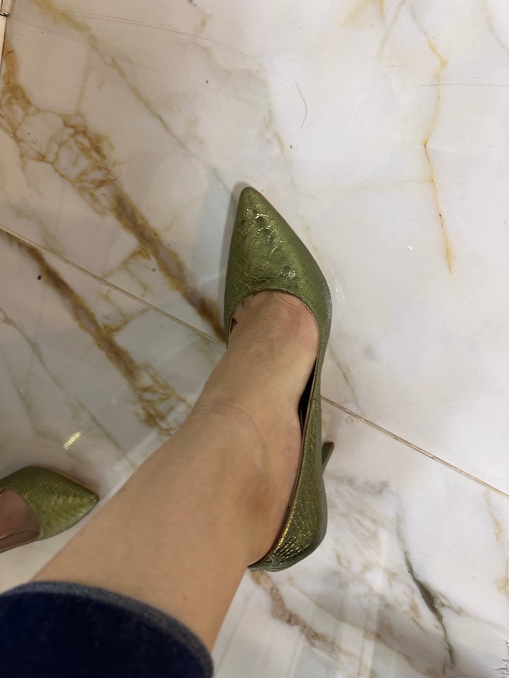 Parlak Yeşil Yılan Desenli Stiletto - Görsel 4