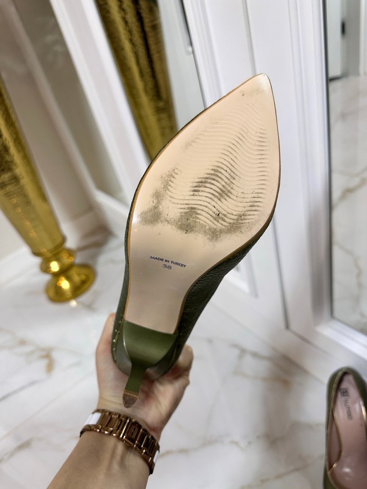 Parlak Yeşil Yılan Desenli Stiletto - Görsel 5