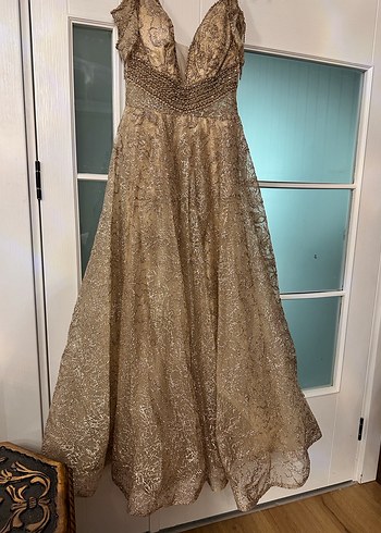 Bej Simli Uzun Abiye Elbise - Görsel 2