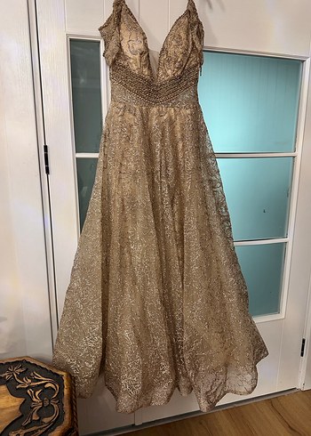 Bej Simli Uzun Abiye Elbise - Görsel 3