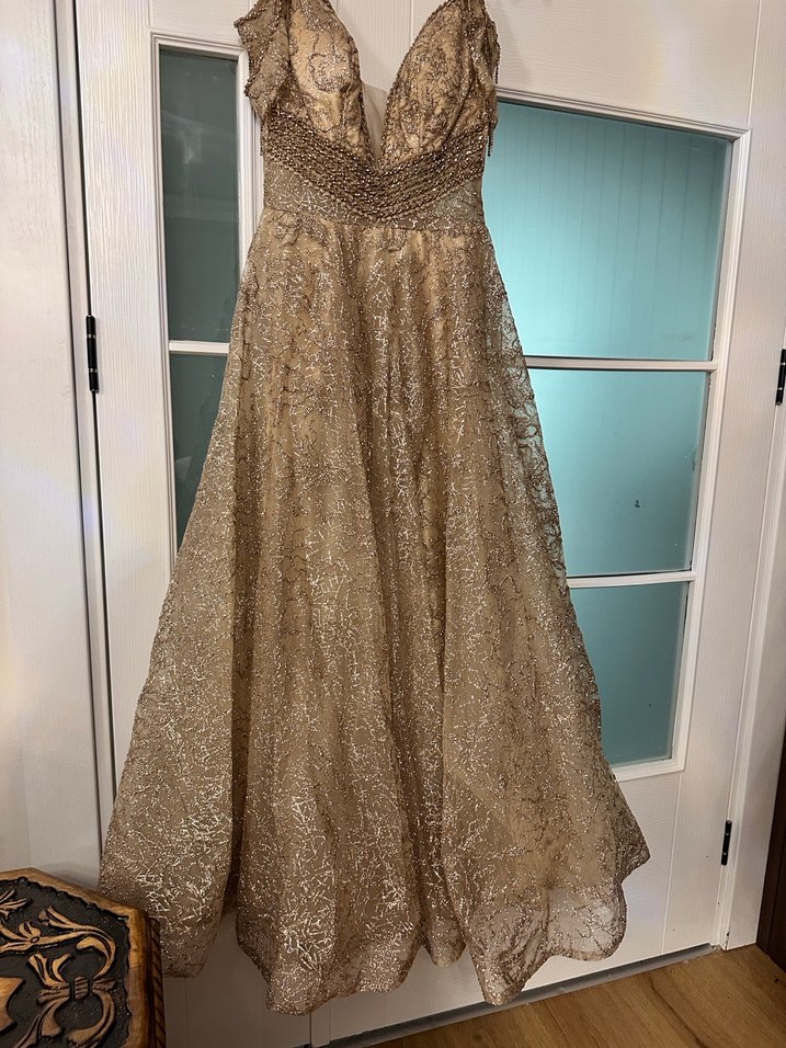 Bej Simli Uzun Abiye Elbise - Görsel 2