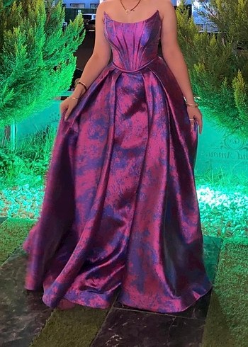 Straplez Mor Uzun Abiye Elbise - Görsel 2