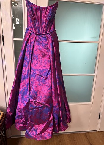 Straplez Mor Uzun Abiye Elbise - Görsel 4