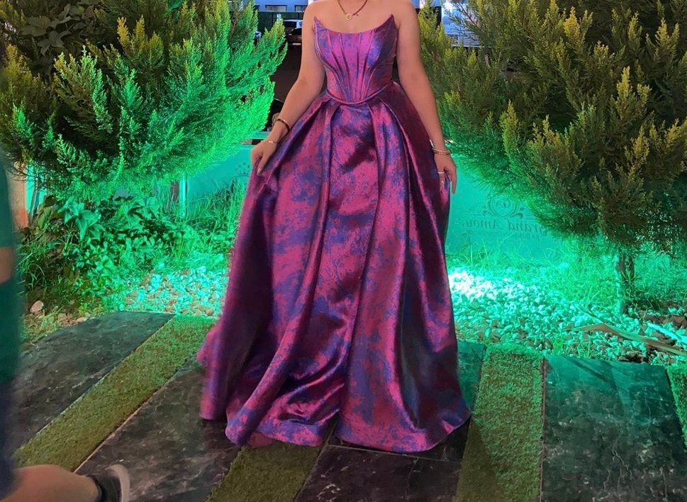 Straplez Mor Uzun Abiye Elbise - Görsel 2