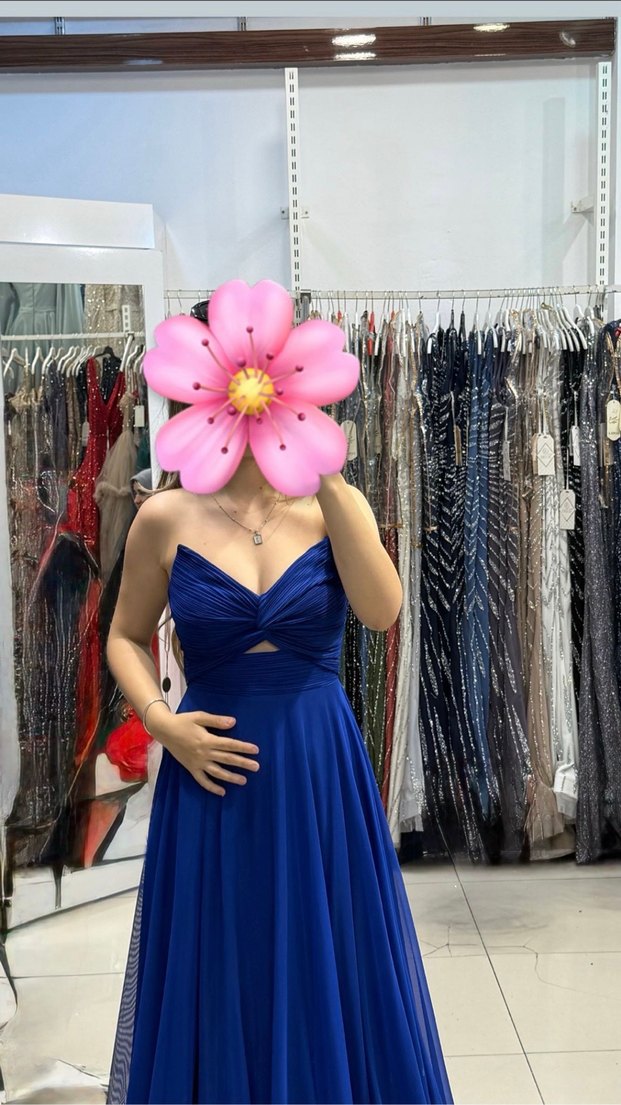 Mavi Drapeli Uzun Abiye Elbise - Görsel 2