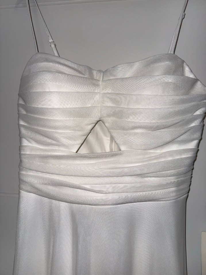 Beyaz Askılı Uzun Drapeli  tül abiye - Görsel 2