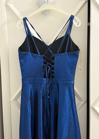 Parlak Mavi Uzun Askılı Kadın Abiye Elbise - Görsel 2