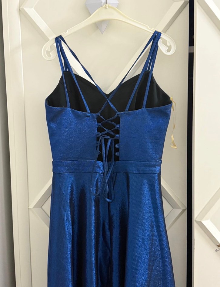 Parlak Mavi Uzun Askılı Kadın Abiye Elbise - Görsel 2