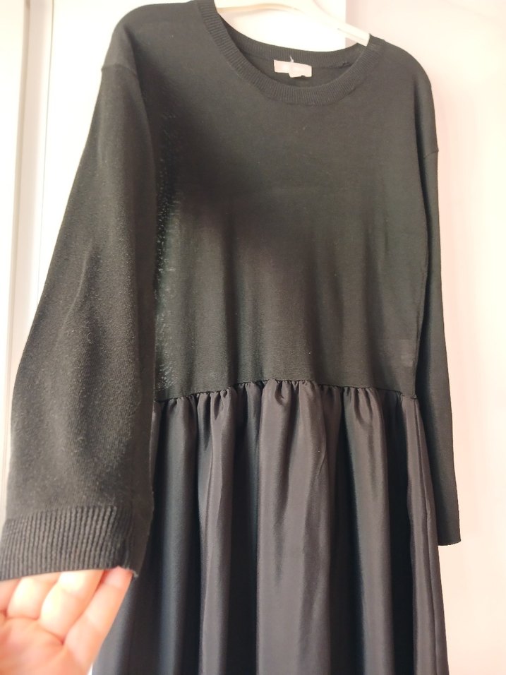 Gri Siyah Uzun Kollu Midi Elbise - Görsel 2