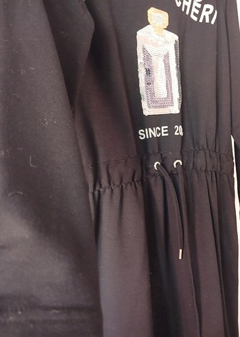 Uzun Kollu Siyah Baskılı Kadın Elbise - Görsel 2