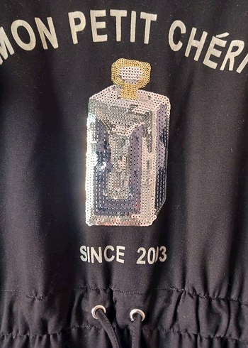 Uzun Kollu Siyah Baskılı Kadın Elbise - Görsel 3