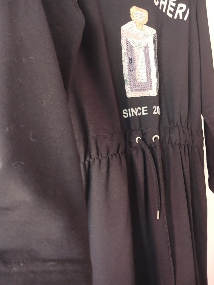 Uzun Kollu Siyah Baskılı Kadın Elbise - Görsel 2