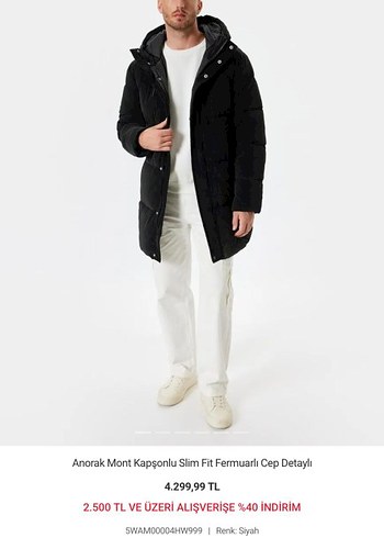 siyah Kapüşonlu erkek Kışlık Mont koton - Görsel 5