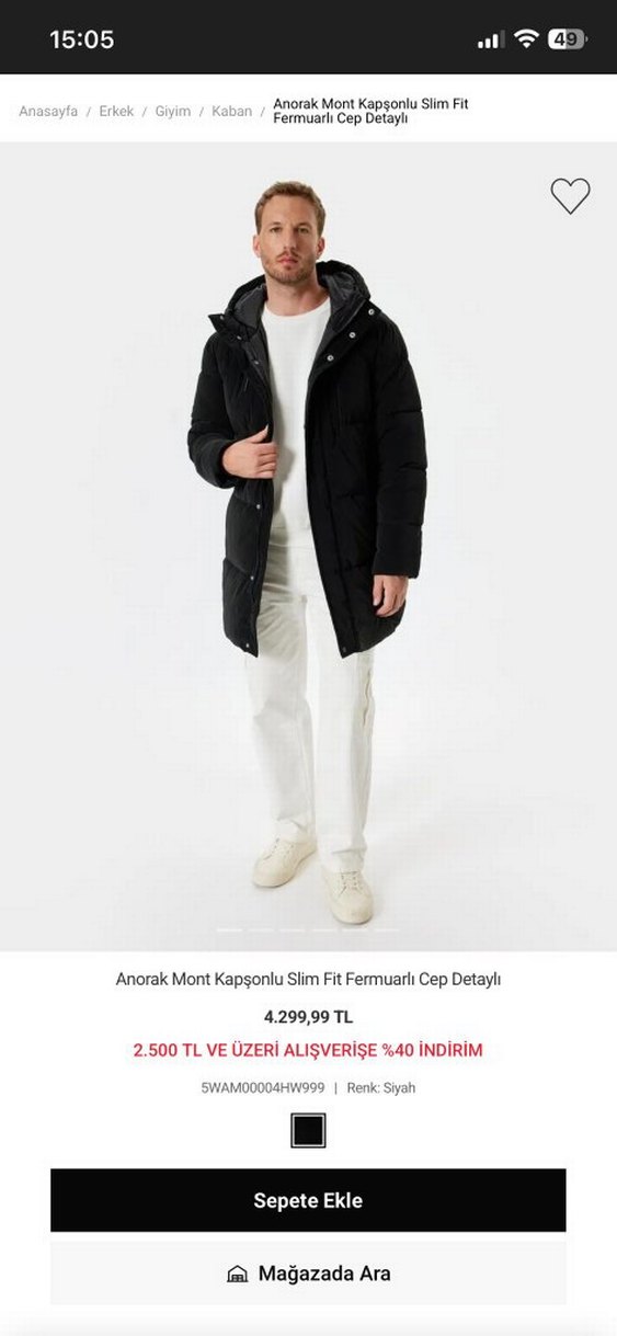 siyah Kapüşonlu erkek Kışlık Mont koton - Görsel 5