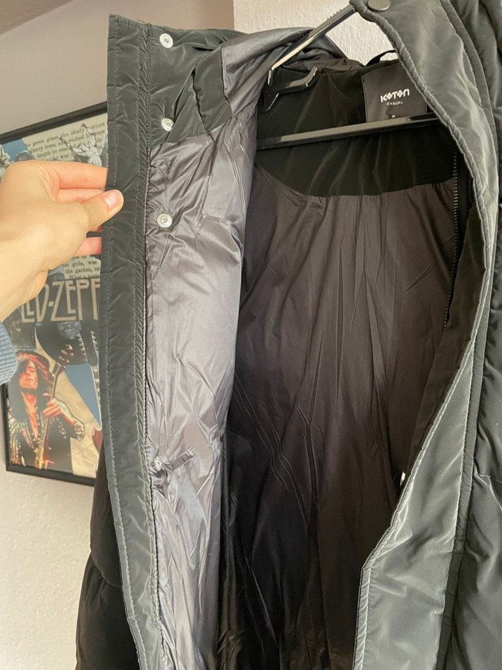 siyah Kapüşonlu erkek Kışlık Mont koton - Görsel 4