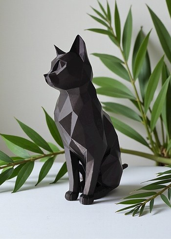 Koyu Siyah Geometrik Kedi Figürü - Görsel 4