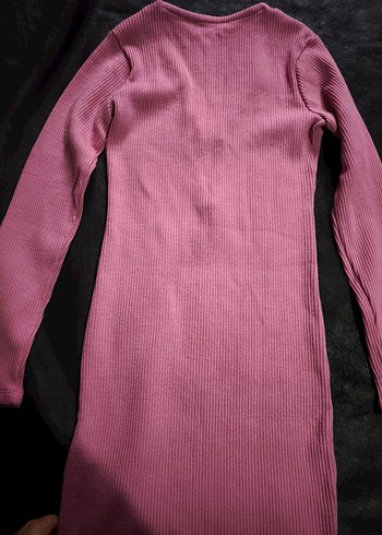 Pembe V Yakalı Uzun Kollu Triko Elbise - Görsel 6