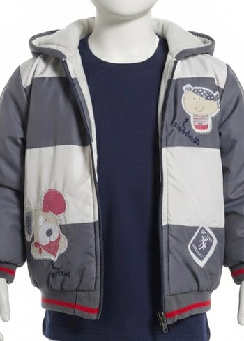 Kapüşonlu Erkek Çocuk Gri Fermuarlı Mont - Görsel 8