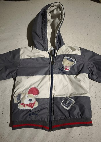 Kapüşonlu Erkek Çocuk Gri Fermuarlı Mont - Görsel 2