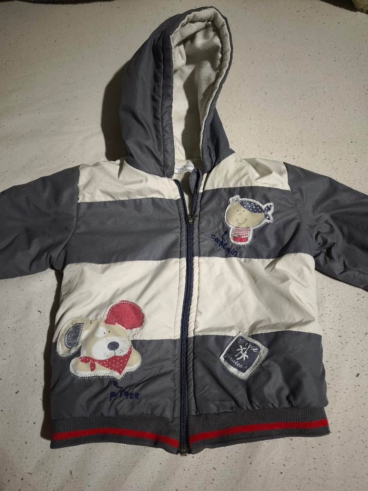 Kapüşonlu Erkek Çocuk Gri Fermuarlı Mont - Görsel 2