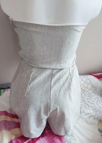 #Zara Kadın Gri Drapeli Keten Mini Tulum - Görsel 2