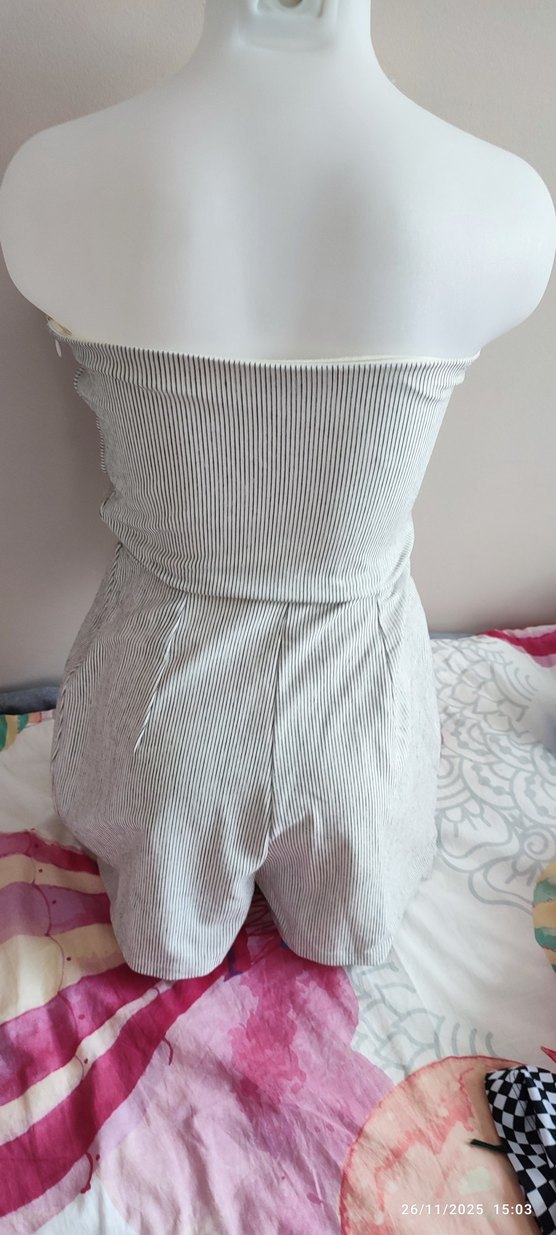 #Zara Kadın Gri Drapeli Keten Mini Tulum - Görsel 2