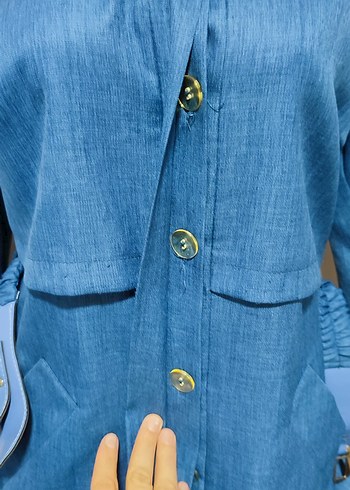 #Mavi Kot Kumaş Kadın Kemer trençkot - Görsel 4