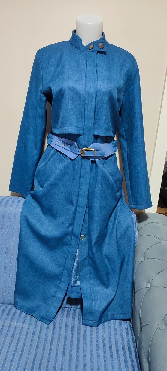 #Mavi Kot Kumaş Kadın Kemer trençkot - Görsel 3