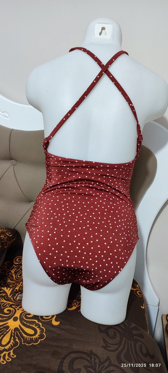 Bordo Puantiyeli Bohem Kadın Mayo - Görsel 2