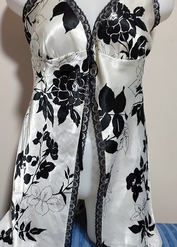 #Gecelik Uzun Beyaz Çiçek Desenli Bohem Kadın Sabahlık - Görsel 2