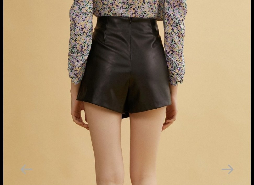 #Deri etek Sort Drapeli Siyah Deri Midi Şort - Görsel 2