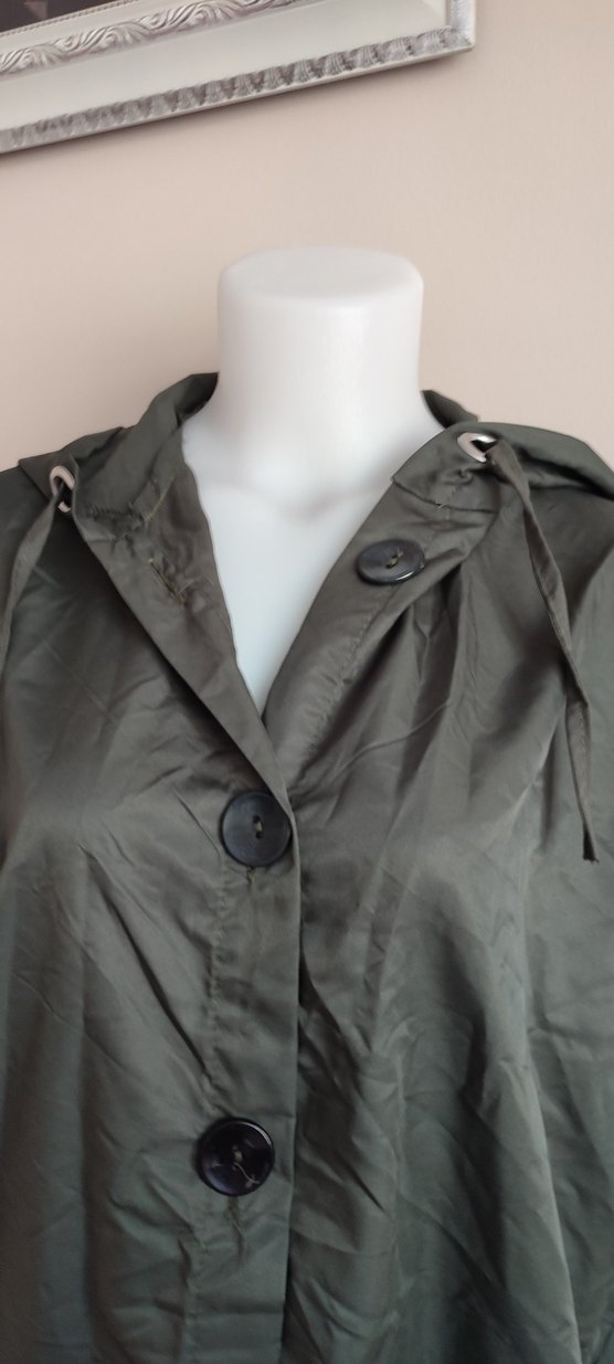 Düğmeli Haki Midi Kadın Yağmurluk - Görsel 2