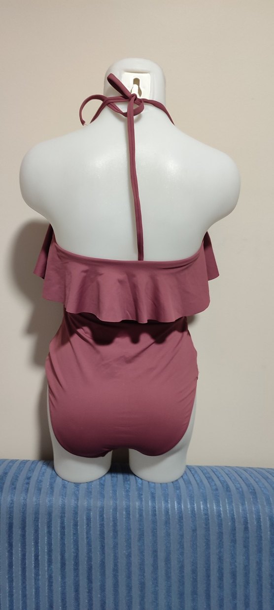 #Mayo Koyu Pembe Fırfırlı Bohem Kadın Mayo - Görsel 2