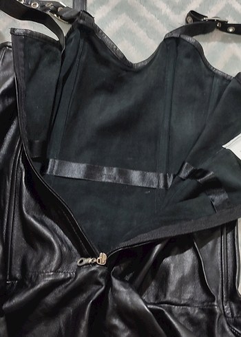 #Deri Kadın Siyah Deri Goth Midi Elbise - Görsel 4