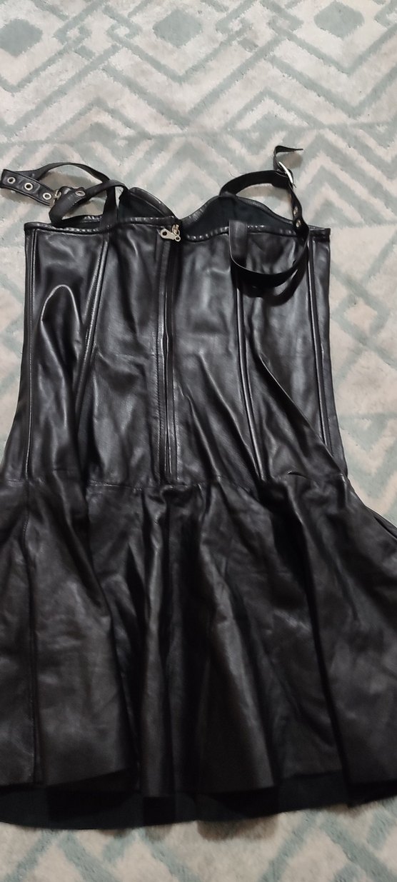 #Deri Kadın Siyah Deri Goth Midi Elbise - Görsel 2