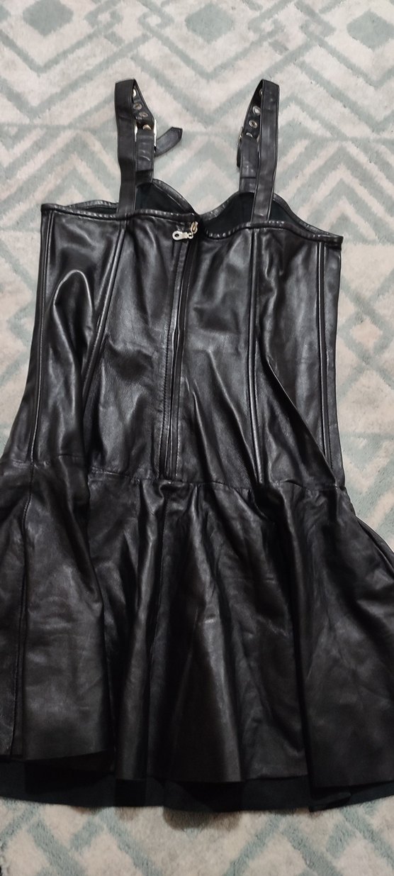 #Deri Kadın Siyah Deri Goth Midi Elbise - Görsel 3