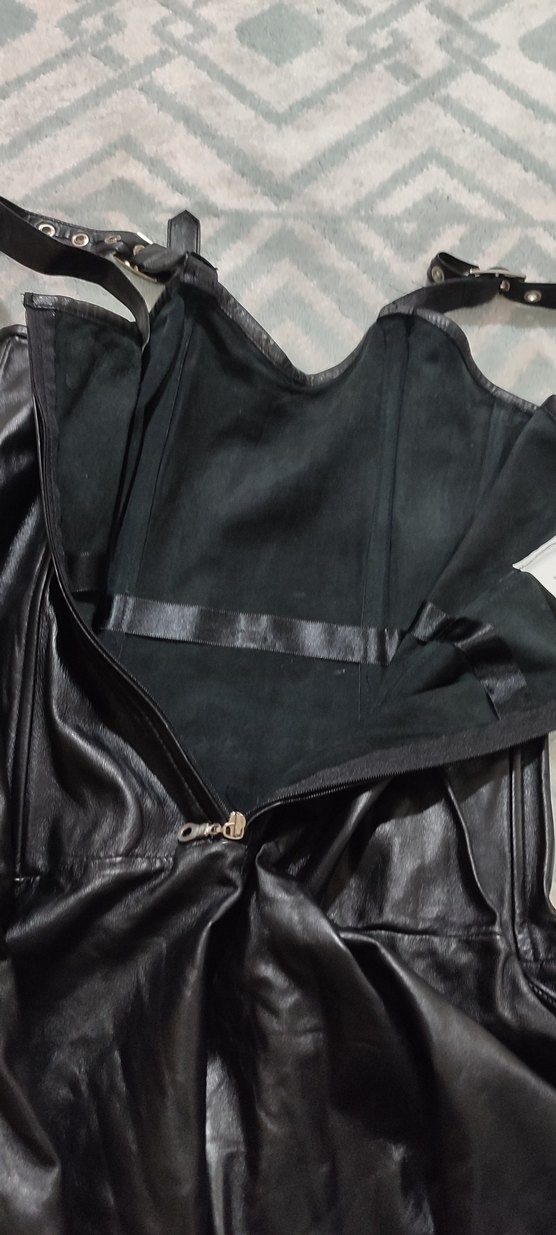 #Deri Kadın Siyah Deri Goth Midi Elbise - Görsel 4