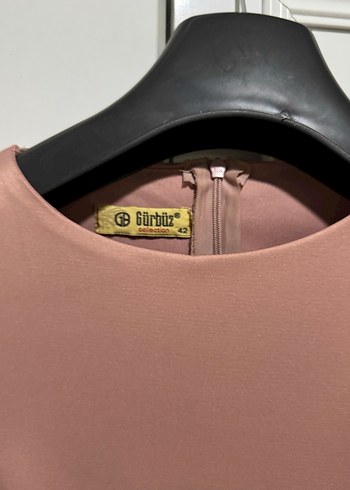 pudra renkli Nakışlı Uzun Kollu Kadın Abiye Elbise - Görsel 3