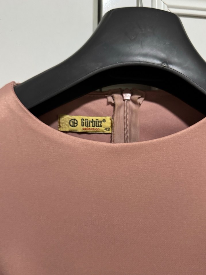 pudra renkli Nakışlı Uzun Kollu Kadın Abiye Elbise - Görsel 3