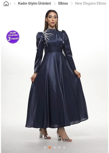 Uzun Lacivert Drapeli Abiye Elbise - Görsel 2