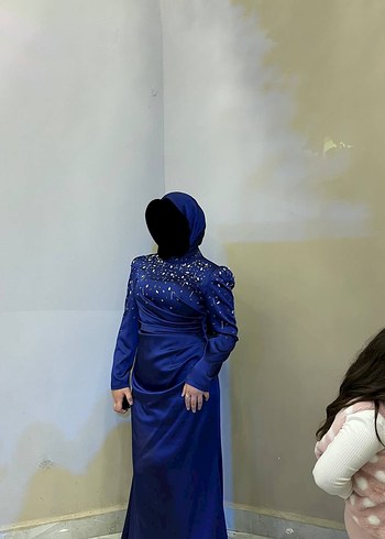 Drapeli Uzun Lacivert Abiye Elbise - Görsel 3