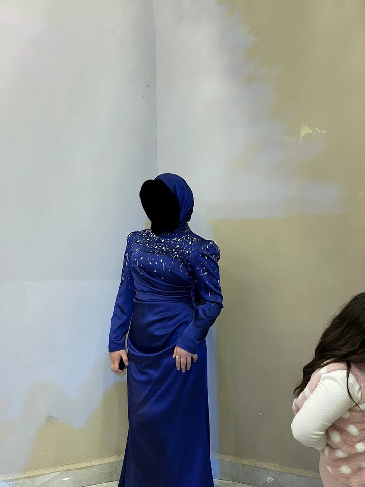 Drapeli Uzun Lacivert Abiye Elbise - Görsel 3