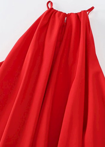 Kırmızı Drapeli Midi Kolsuz Elbise - Görsel 2