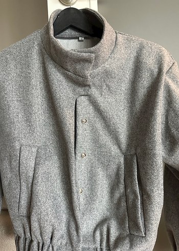 Gri Düğmeli Midi Kadın Ceket - Görsel 5