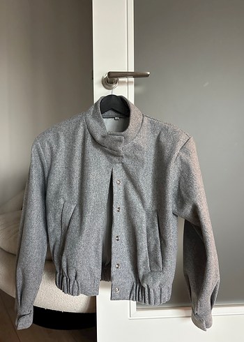 Gri Düğmeli Midi Kadın Ceket - Görsel 9