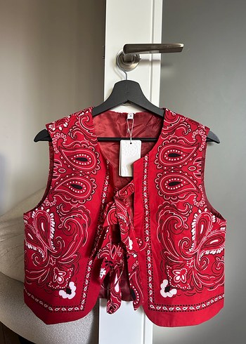 Kırmızı kadın bohem yelek - Görsel 5