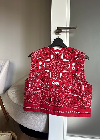 Kırmızı kadın bohem yelek - Görsel 4