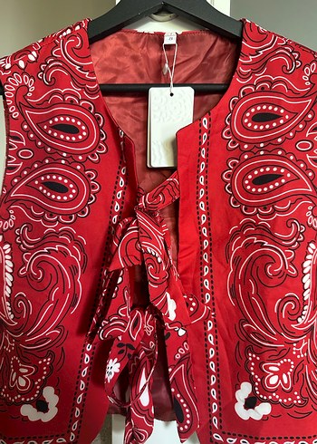 Kırmızı kadın bohem yelek - Görsel 6