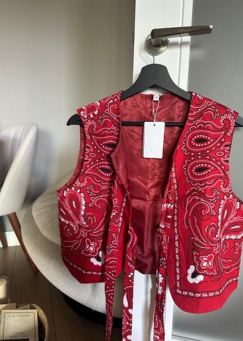 Kırmızı kadın bohem yelek - Görsel 2